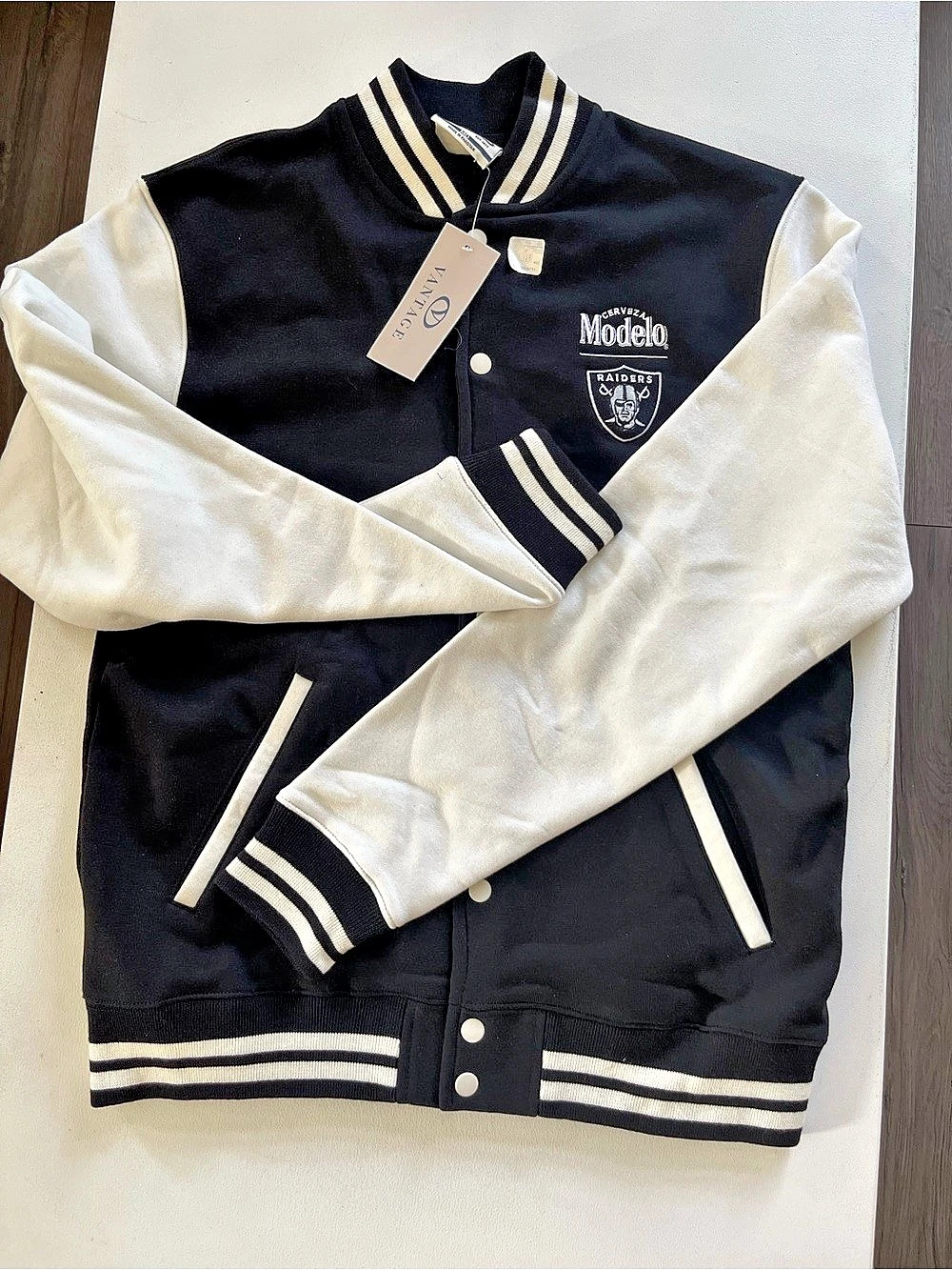 Modelo Raiders Varsity Jacket Black & White Varsity Jacket NWT